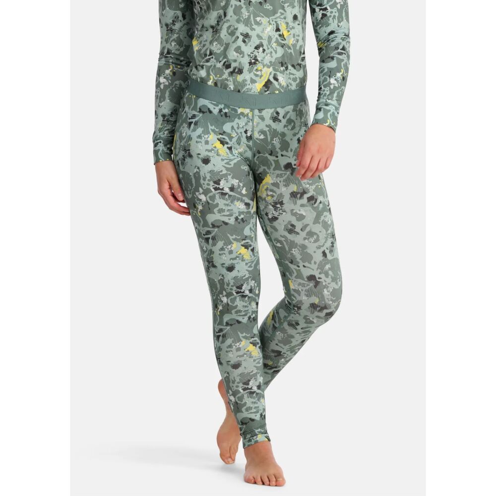 KARI TRAA Fryd Baselayer Pants Green Floral Print Leggings Womens Small